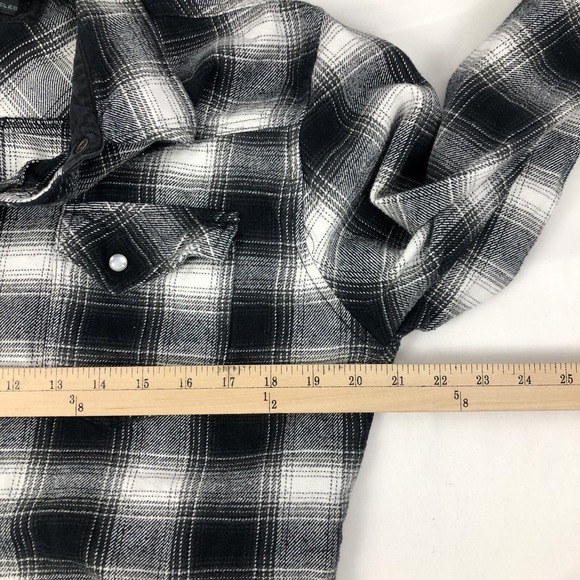 Micros Shirt Men L Black Flannel Plaid Snap Custom Embroidery Western Logo - Picture 10 of 11